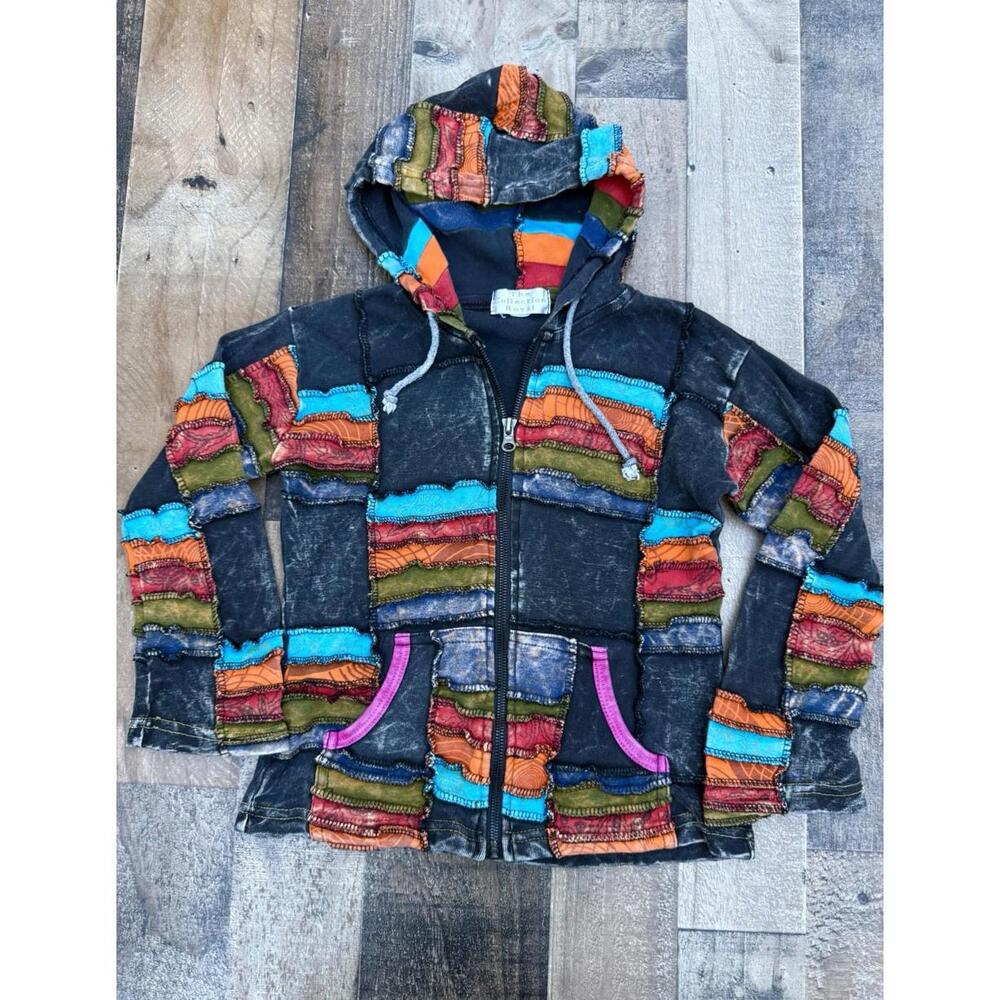 The Collection Royal Charcoal Kid Girl Patch  Hoodie Size 7/8 OR 7 8 Boho Girl